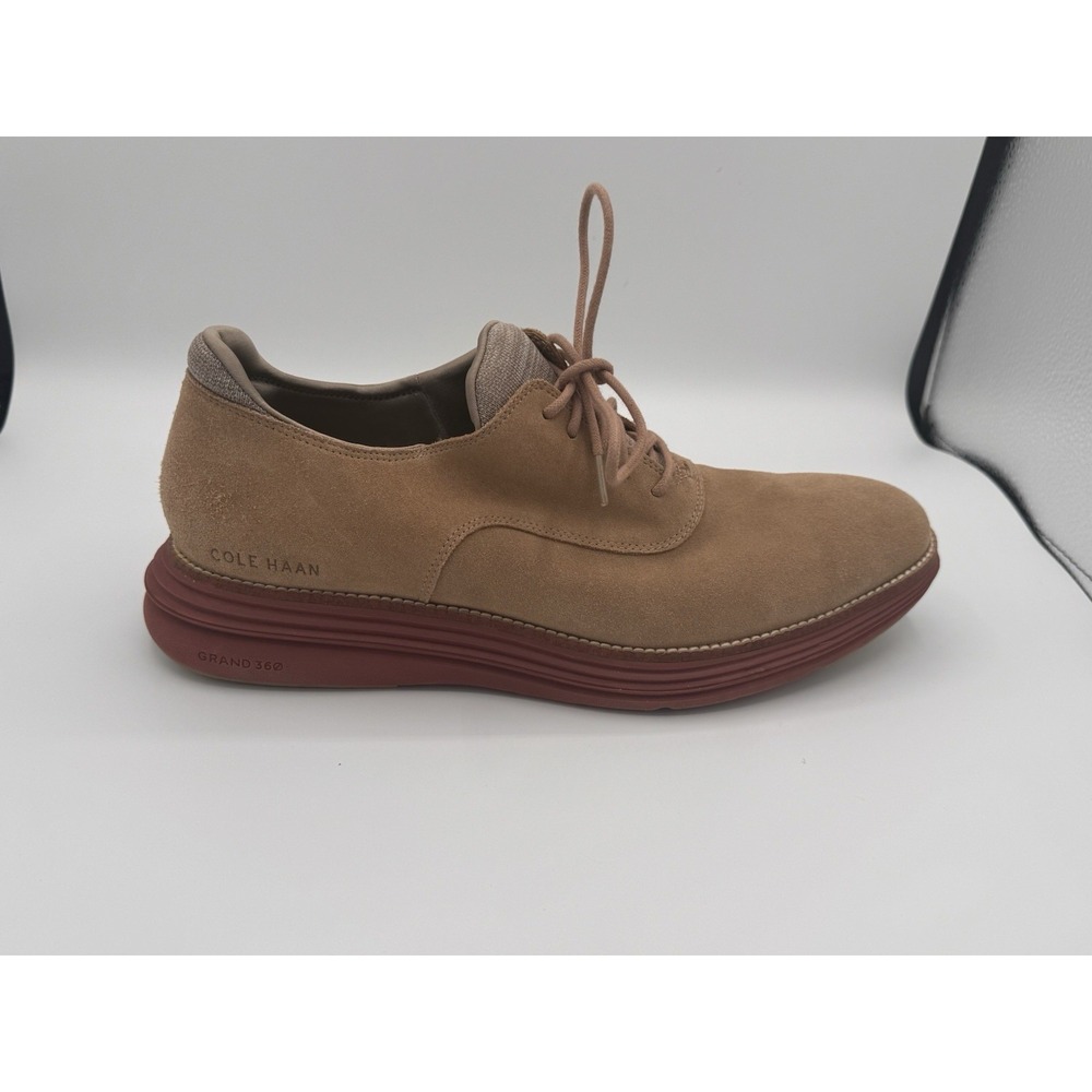 Cole Haan Original Grand Mens 11.5 M Tan Suede Oxford Shoes  Brick Red Sole - Picture 9 of 13